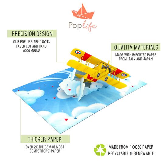 Yellow Bi-Plane Pop Up Card