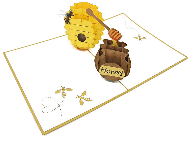 3D colorful bee and beehive with honeypot pop-up