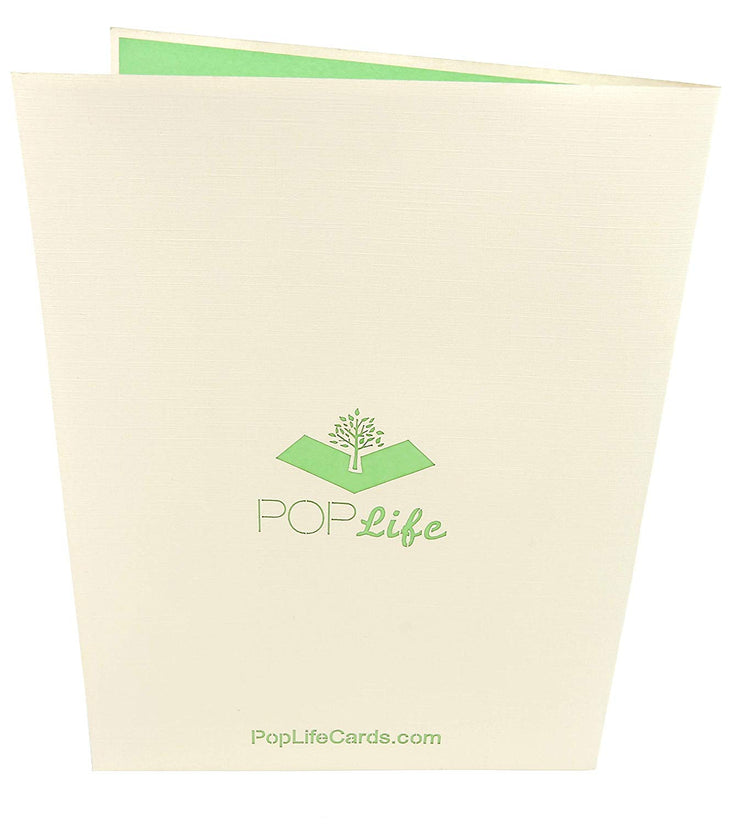 Back cover of card with beige color and printed PopLife logo