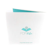Back cover of card with light grey color and printed PopLife logo