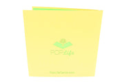 Back cover of card with yellow color and printed PopLife logo