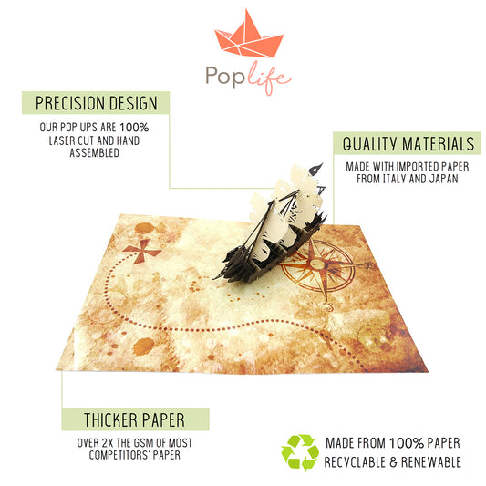 Pirate Ship & Treasure Map Pop Up Card