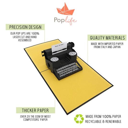 Typewriter "Happy Birthday!" Message Pop Up Card