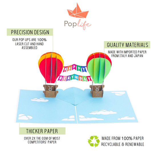 HAPPY BIRTHDAY Hot Air Balloons Pop Up Card