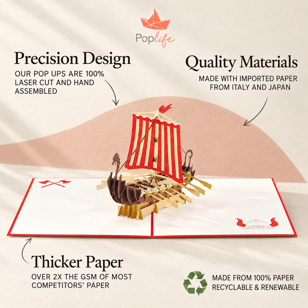 Warrior Viking Ship Pop Up Card