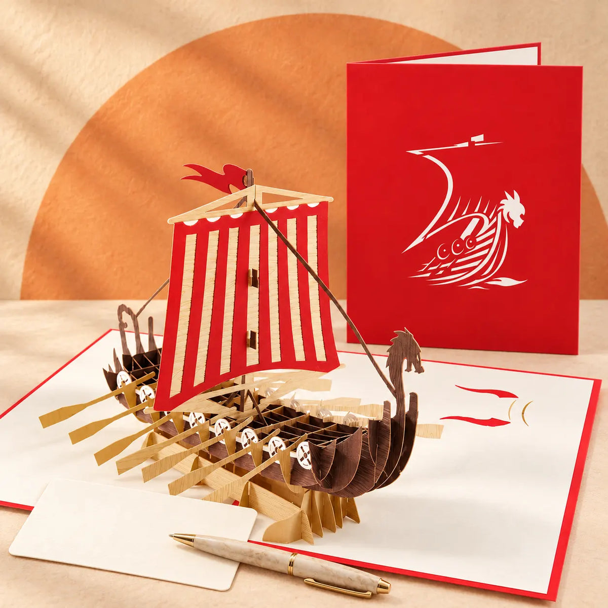 Warrior Viking Ship Pop Up Card
