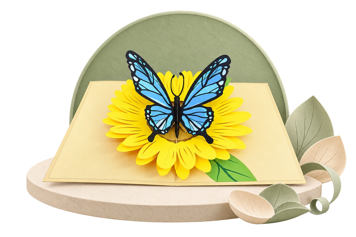 Blue Butterfly and Sunflower Pop Up Card paper stage