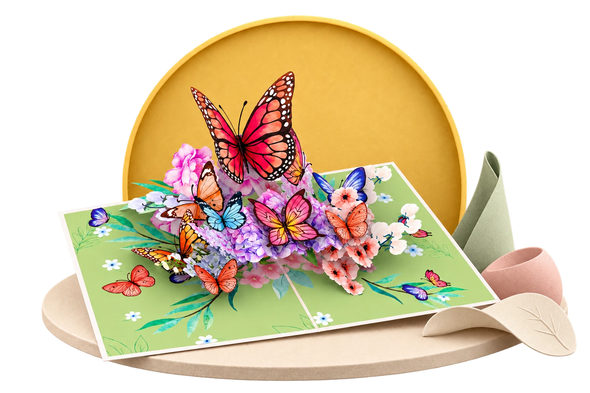Butterflies on Flowers Pop Up Card paper stage