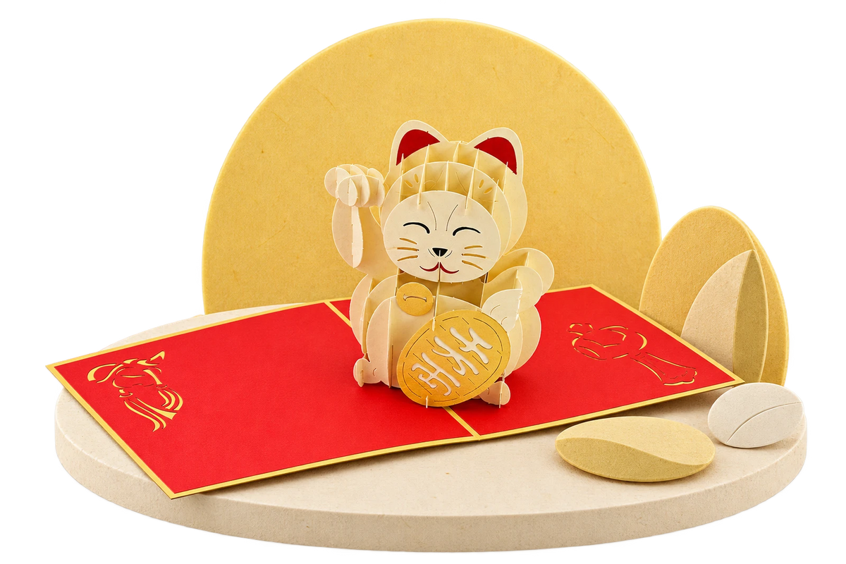 Maneki-Neko Lucky Cat Pop Up Card paper stage