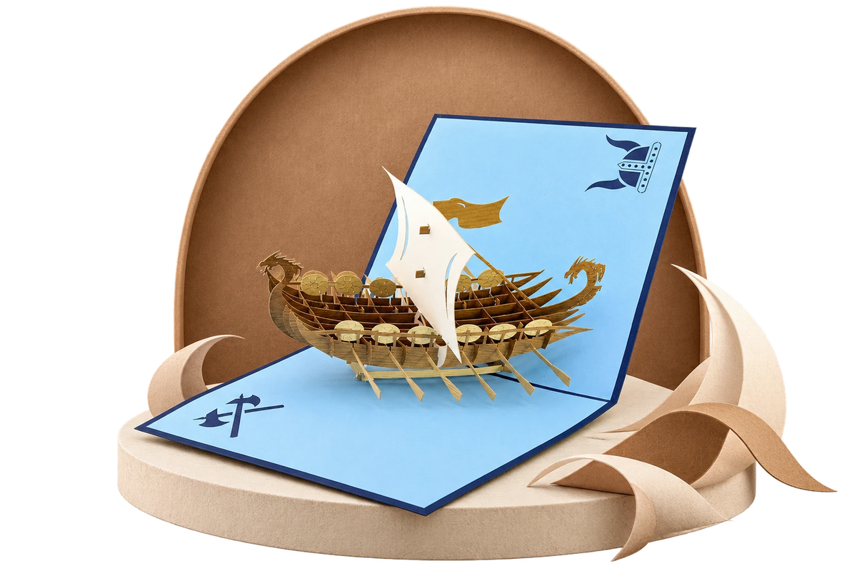 Norse Viking Ship Pop Up Card paper stage