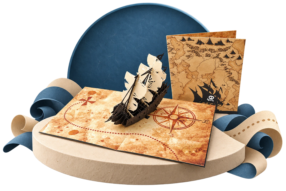 Pirate Ship & Treasure Map Pop Up Card paper stage
