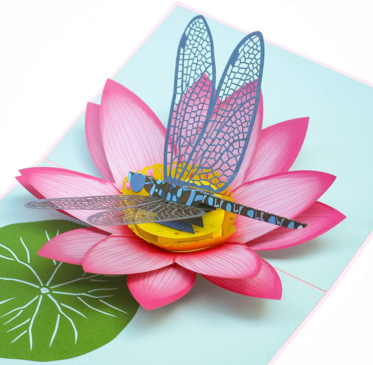 Blue Dragonfly and Lotus Pop Up Card