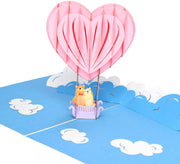 PopLife Pop-Up card features pink heart hot air balloon with bear couple