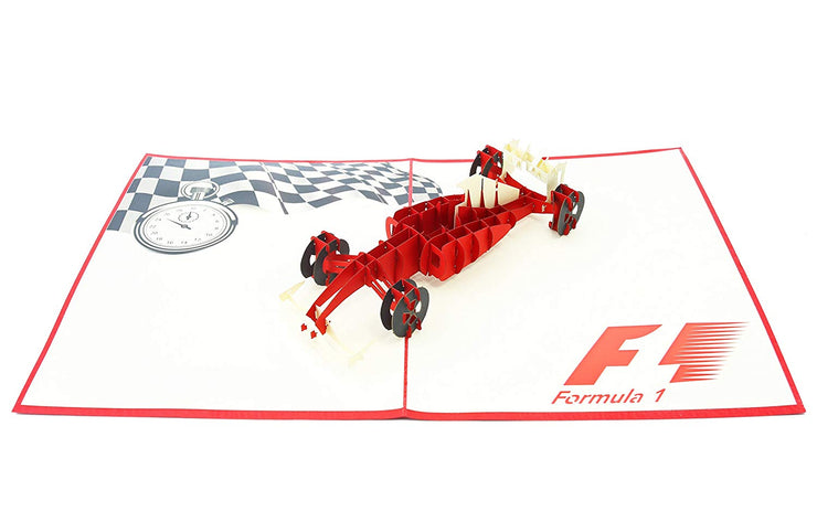 PopLife Pop-Up card features red F1 racing car