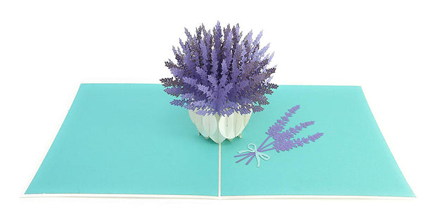 PopLife Pop-Up card features a bouquet of French Lavender flowers in a  white vase