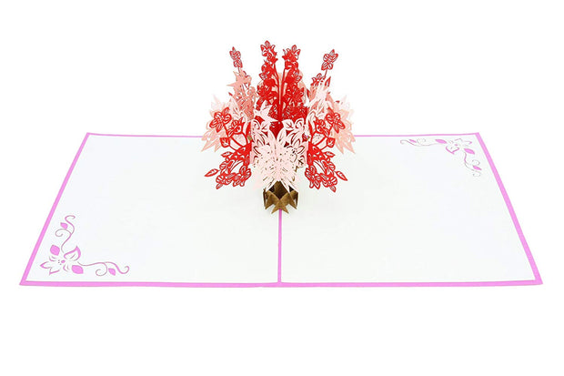 PopLife Pop-Up card features red and pink flowers in a vase