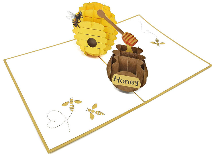 3D colorful bee and beehive with honeypot pop-up