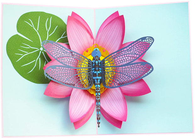 Blue Dragonfly and Lotus Pop Up Card