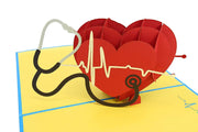PopLife Pop-Up card features red heart with pulse and stethoscope