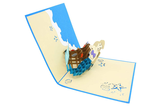 3D colorful gorgeous blonde mermaid with a blue teal tail