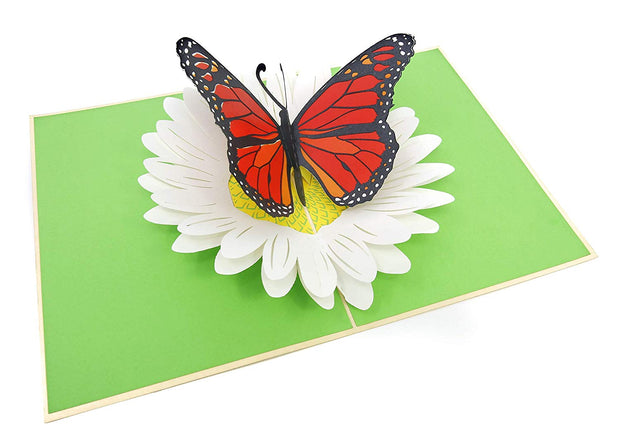 PopLife Pop-up card features orange butterfly on a white petal 