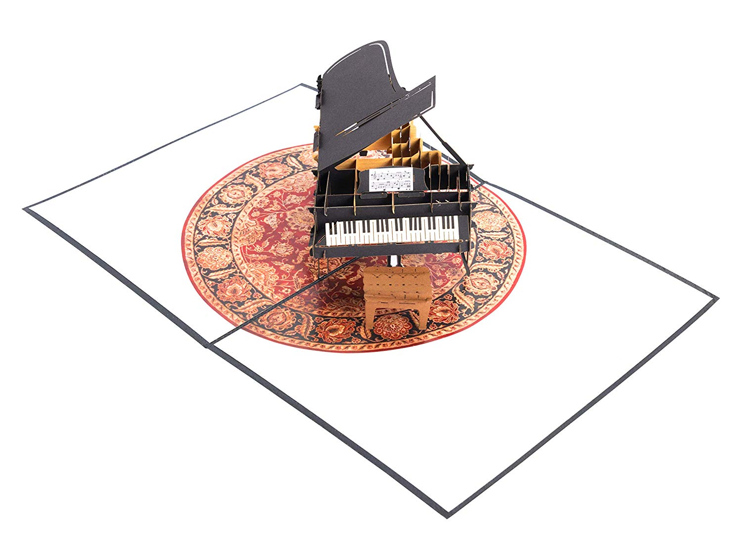 PopLife Pop-Up card features classic black grand piano complete with sheet music and a piano bench