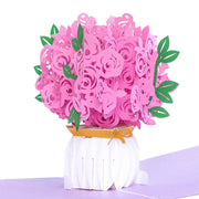 Intricate Hand Assembled Pink Paper Roses in White Bouquet. Bouquet Assembly Pops Out as Recipient Opens Card