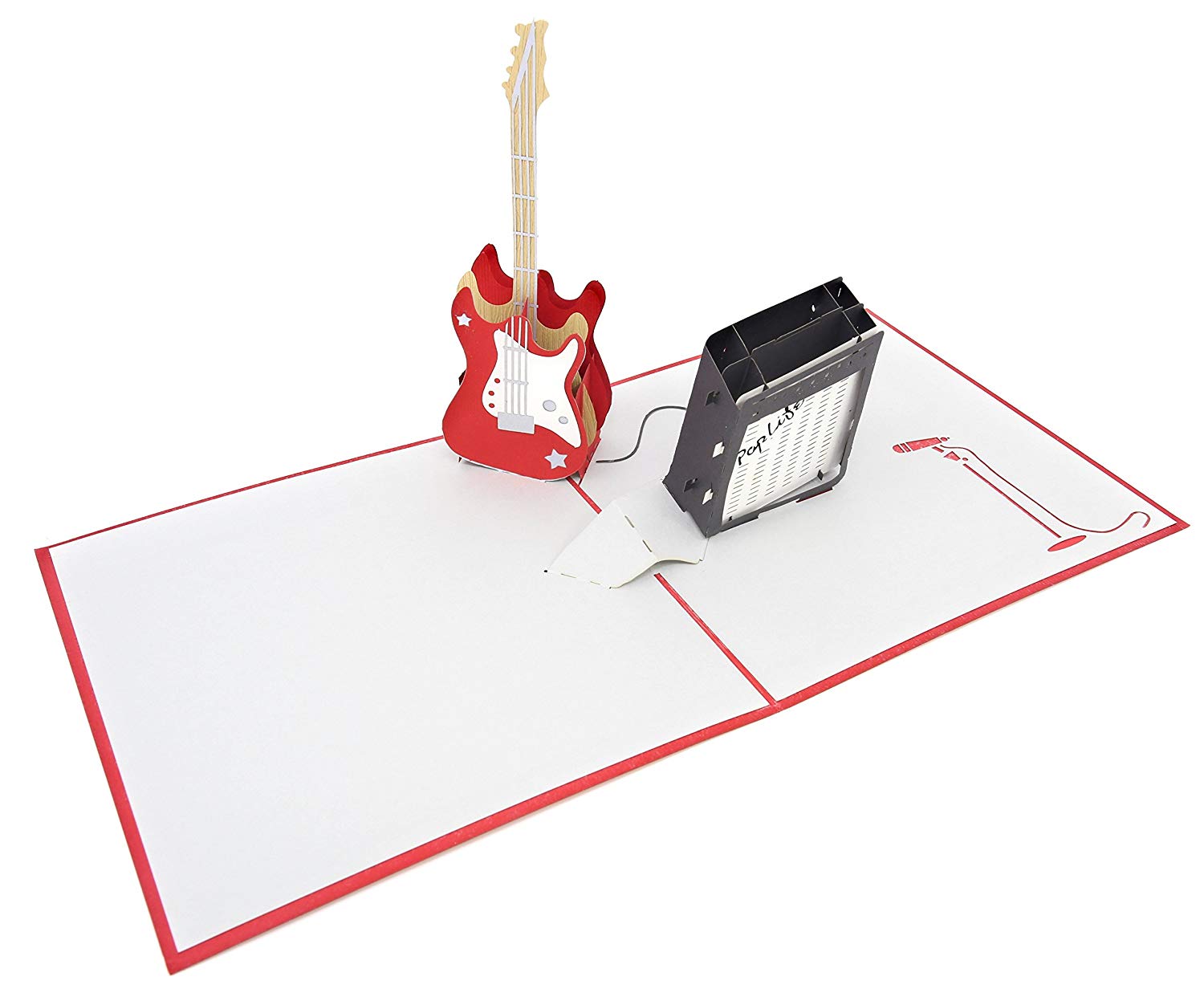 PopLife Pop-Up card features a red electric guitar and black amplifier