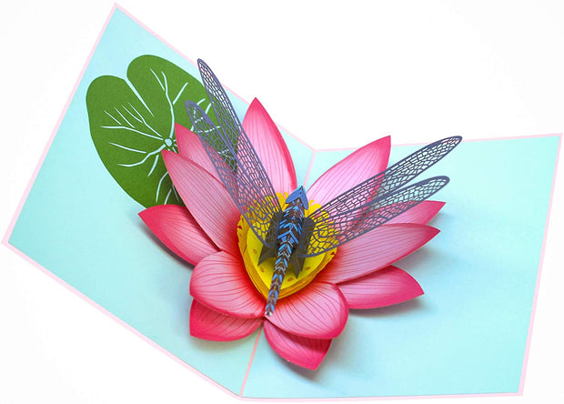 Blue Dragonfly and Lotus Pop Up Card