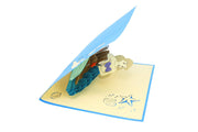 With lovely seashells, starfishes and crashing waves backdrop