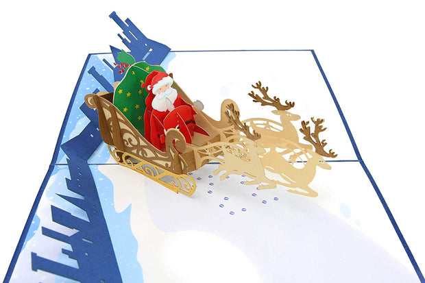 Santa's Sleigh and Reindeer Pop Up Card