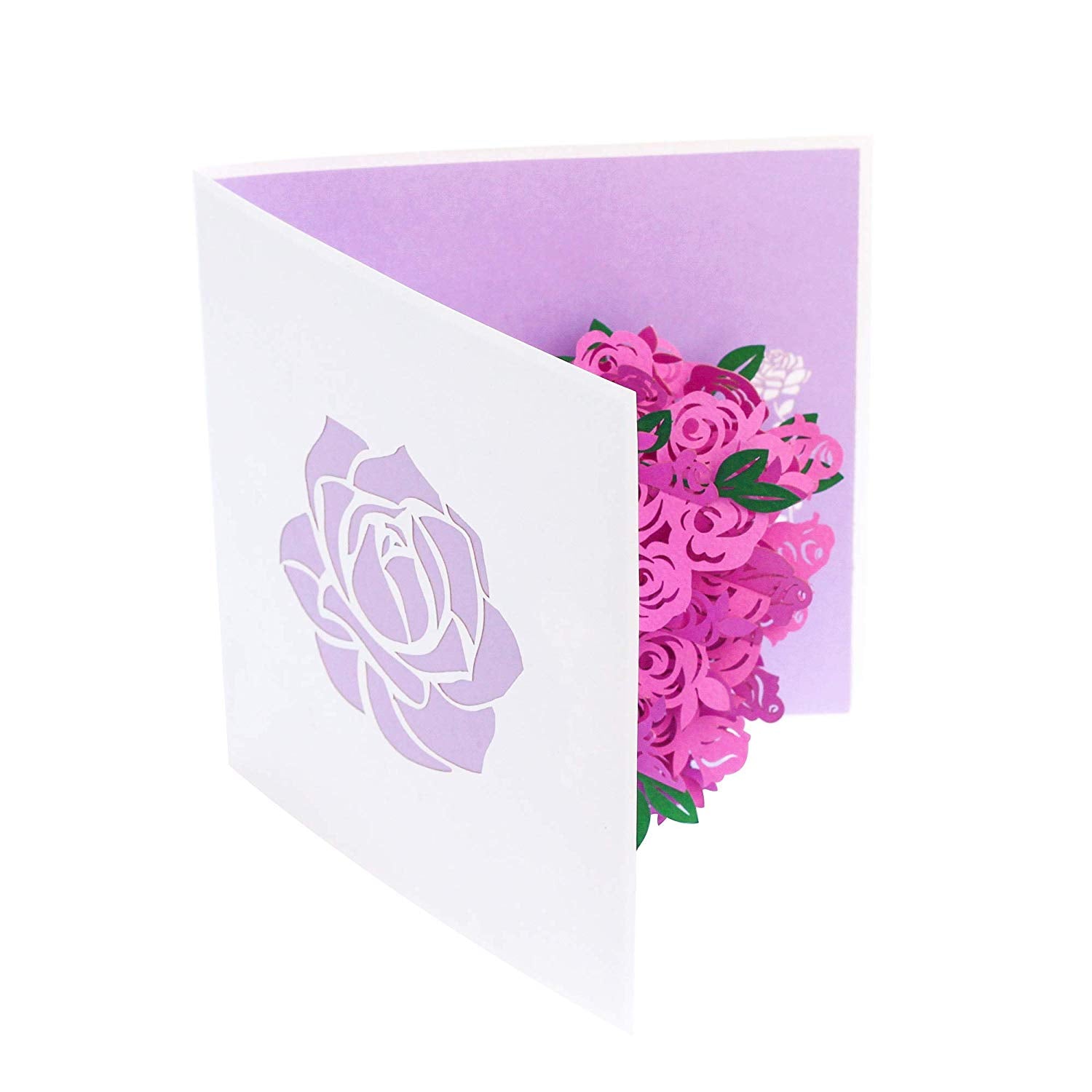 PopLife Pink Rose Bouquet Card Folds Flat For Mailing 