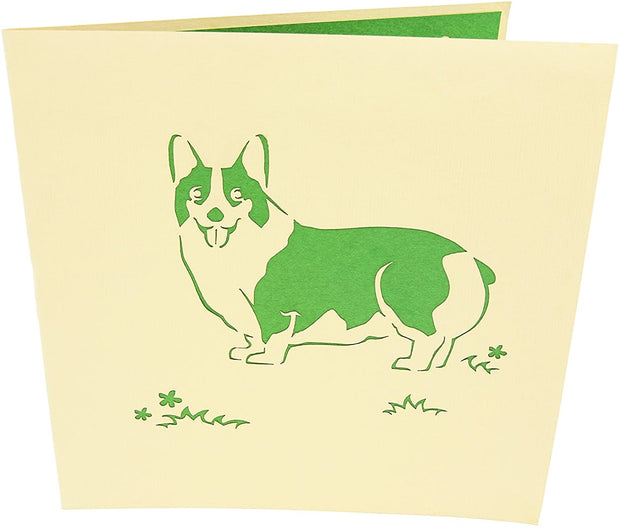 Front cover of card with light brown features corgi puppy