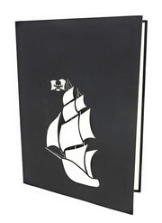 7.5 inches x 6 inches black card with pirate ship cutout