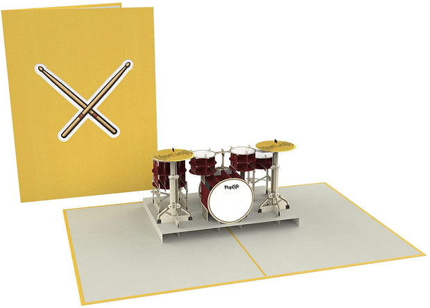 The closed Drum Kit pop up card is 6" wide by 7.5" tall
