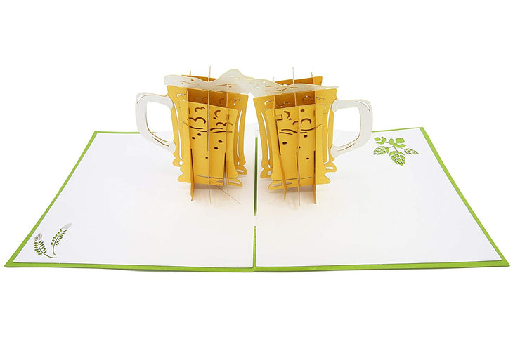 Two beer mug glasses pop-up card