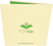 Back cover of card with light brown color and printed PopLife logo