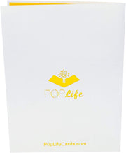 Back cover of card with light grey color and printed PopLife logo