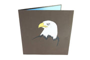 Front cover of card with grey color features an eagle head