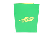 Front cover of card with green color features sombrero