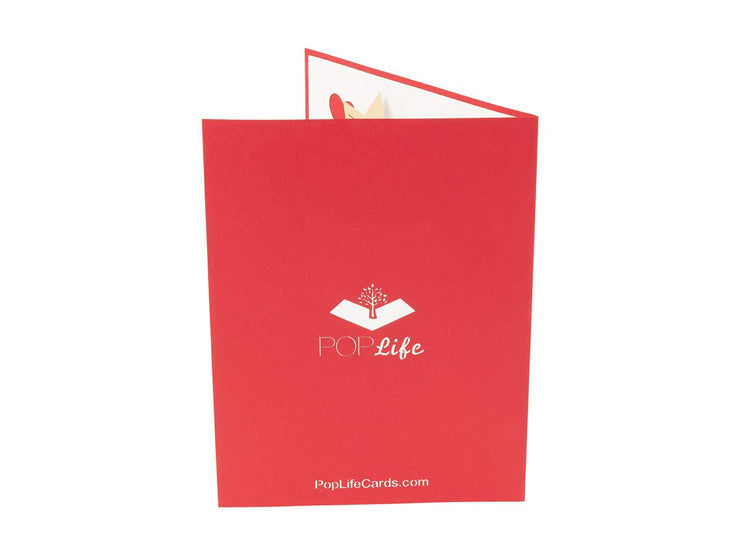 Back cover of card with red color and printed PopLife logo