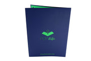 Back cover of card with blue color and printed PopLife logo