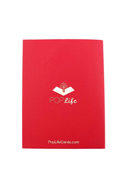 Back cover of card with red color and printed PopLife logo