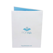 Back cover of card with light gray color and printed PopLife logo