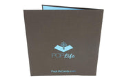 Back cover of card with grey color and printed PopLife logo