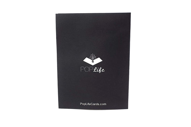 Back cover of card with black color and printed PopLife logo
