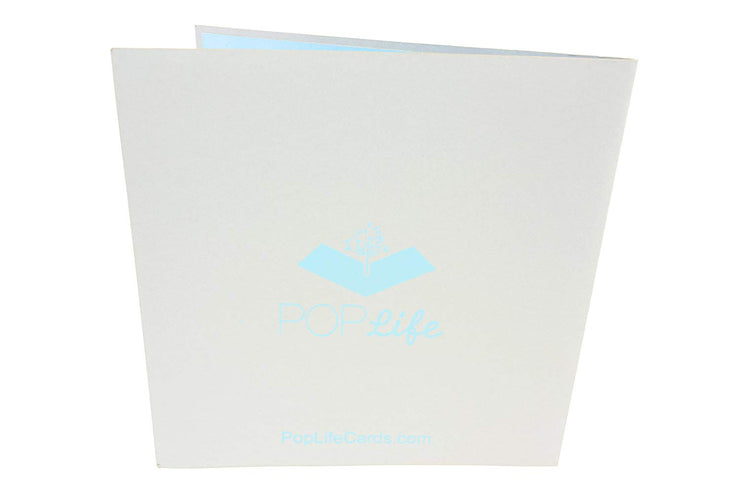Back cover of card with gray color and printed PopLife logo