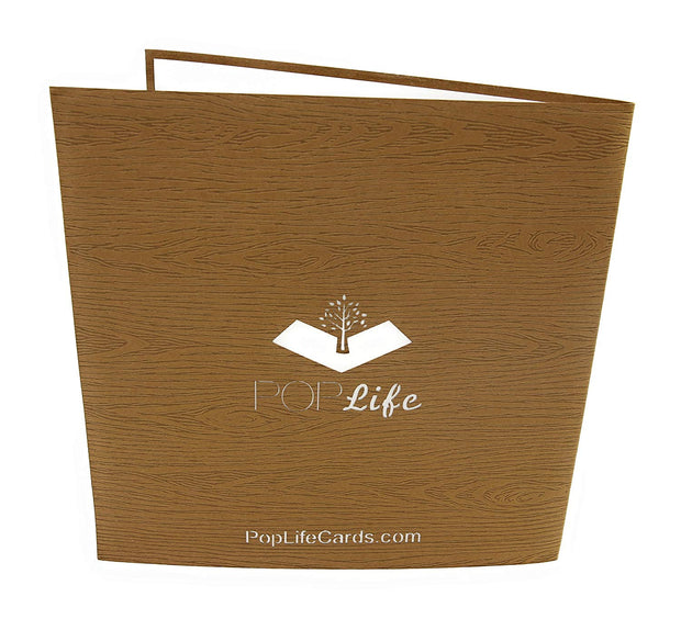 Back cover of card with brown color and printed PopLife logo