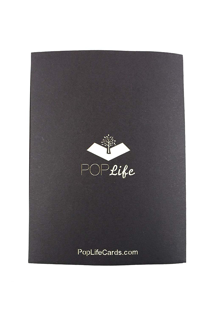 Back cover of card with black color and printed PopLife logo