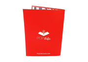 Back cover of card with red color and printed PopLife logo